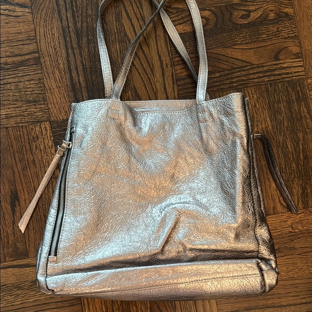 Glamorous Silver Tote with Shimmery Finish